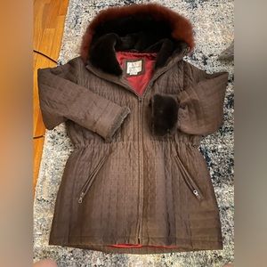 Andrew Marc New York brown genuine fox fur quilted small coat